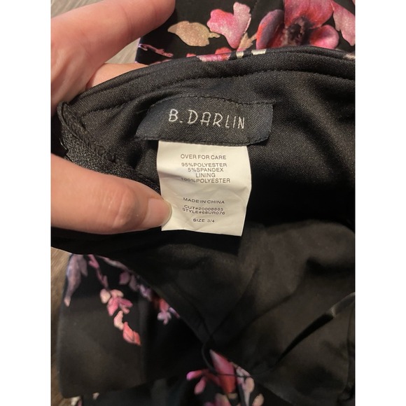 Junior Black Floral Print Strapless Sweetheart Foil‎ Mini Short Dress Size 3/4 - Picture 5 of 7